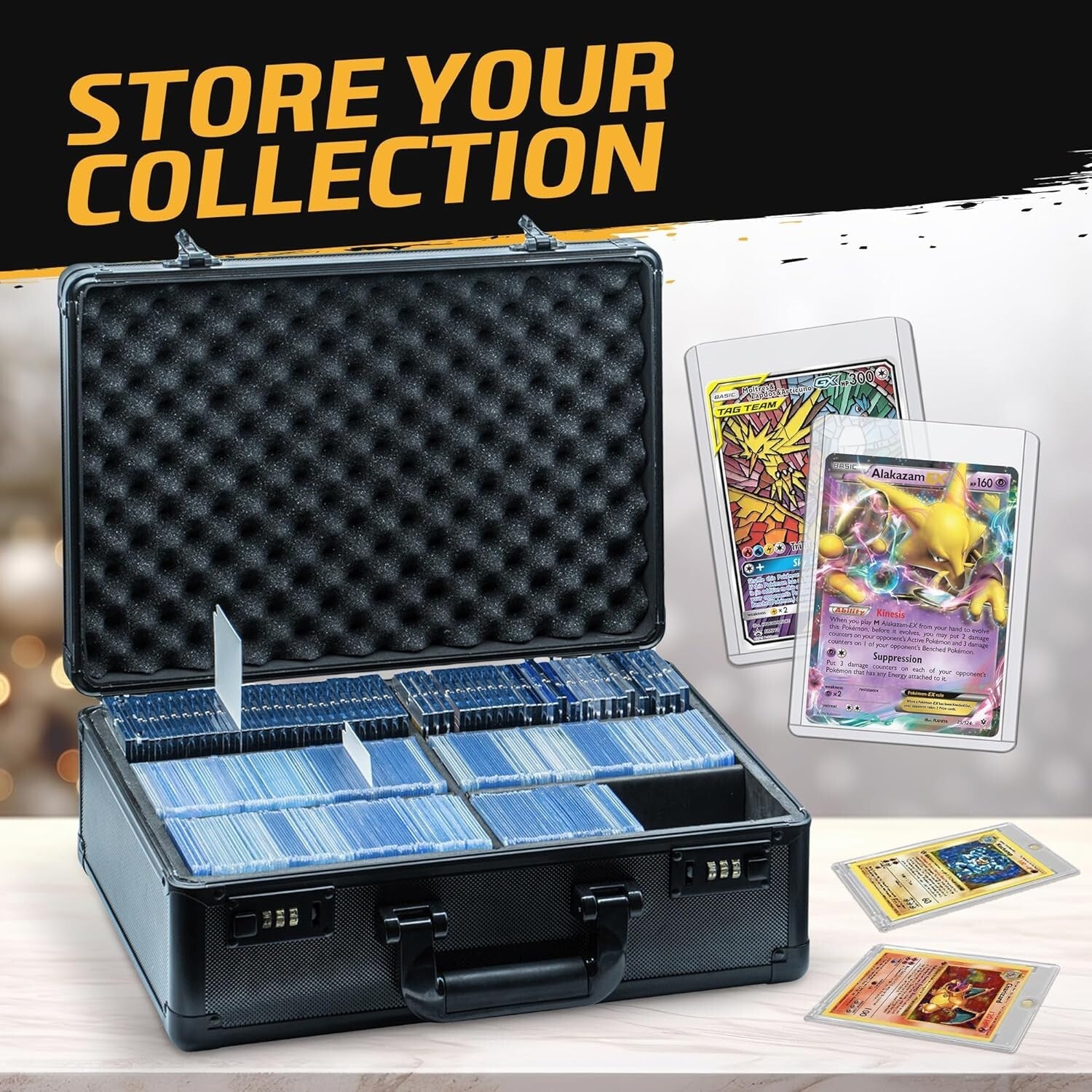 Secure Trading Card Box Holds 2700 Sleeved Cards - Durable Aluminum Design