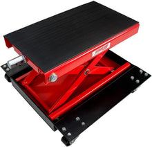 Load image into Gallery viewer, Wide Motorcycle Scissor Jack with Dolly - 1100 lbs Capacity for Easy Maintenance