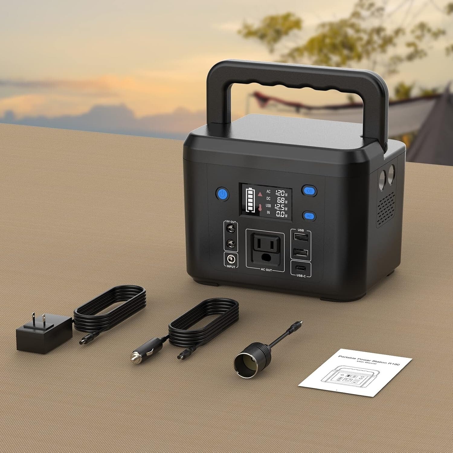200W Portable Power Station - 33,000mAh Power Bank with LED Light for Camping