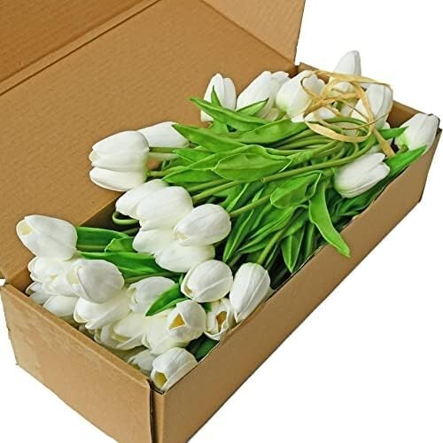Elegant 60pcs White Tulip Silk Flowers – Perfect for Weddings & Home Decor