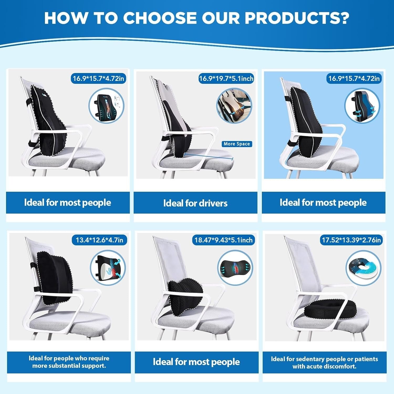 Ergonomic Cooling Memory Foam Lumbar Pillow for Lower Back Pain Relief & Comfort