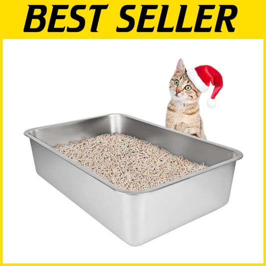 Large Stainless Steel Cat Litter Box: Odor-Free & Non-Stick, 19.5"L x 13.5"W