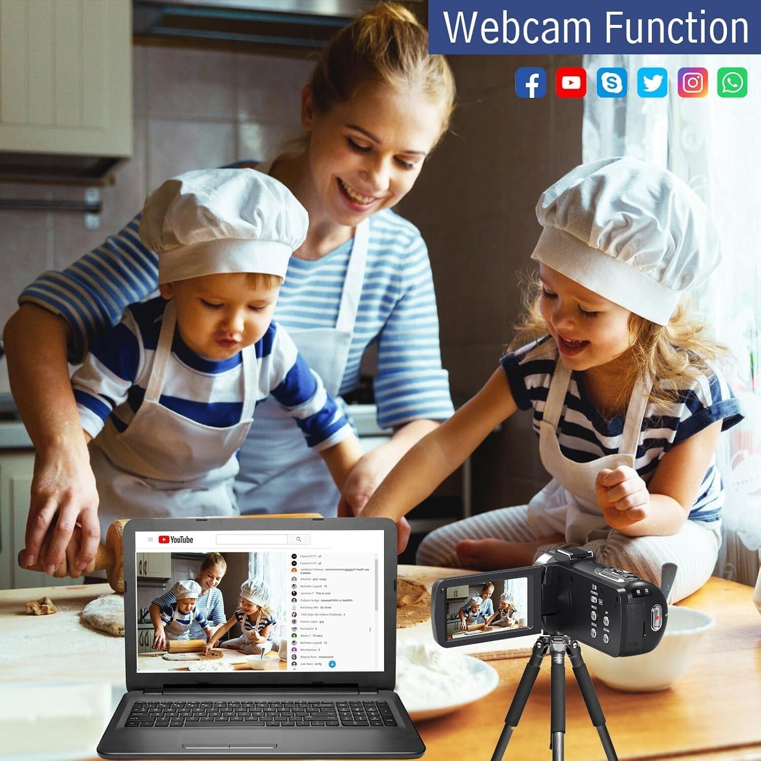 Compact 4K Video Camera with IR Night Vision & 2 Batteries for Content Creation