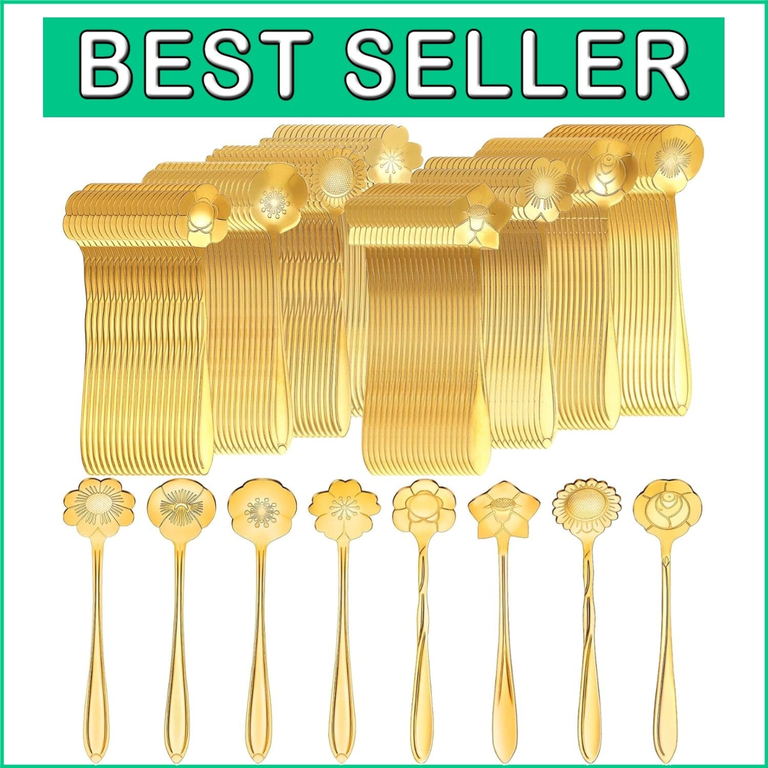 160 Pcs Gold Flower Teaspoons - Elegant Stainless Steel Party Tableware