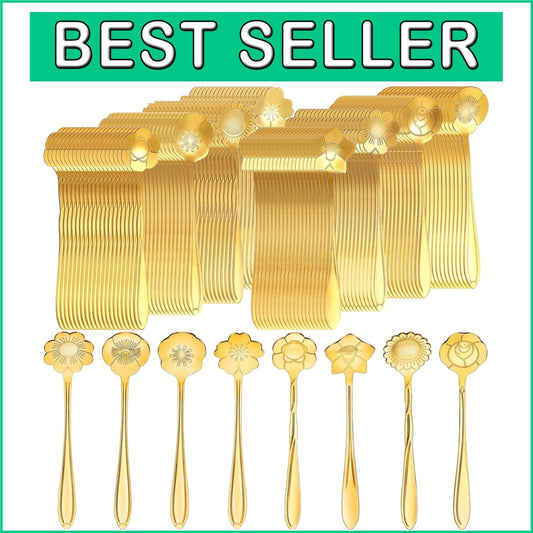 160 Pcs Gold Flower Teaspoons - Elegant Stainless Steel Party Tableware
