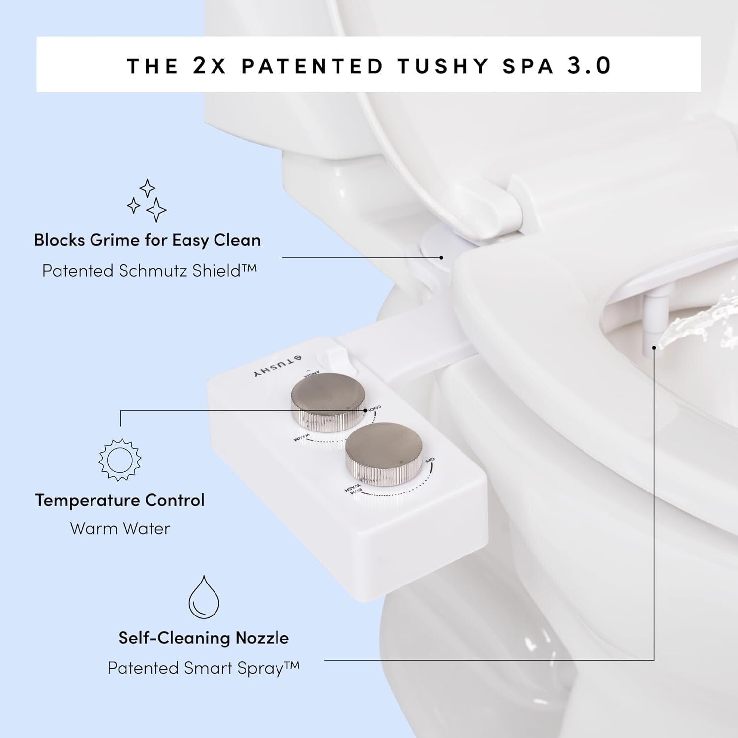 Self-Cleaning Bidet Attachment with Cool to Warm Water Function - Elegant Design