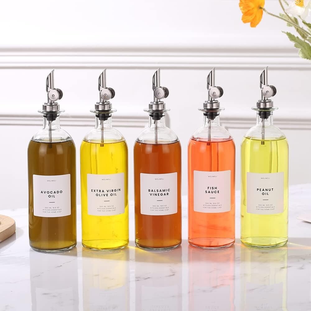 Elegant 500ml Glass Oil Dispenser Set with Leak-proof Weighted Pourers