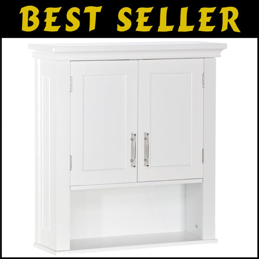 Stylish Wall Mount Storage Cabinet with Open Shelf for Toiletries - White Finish