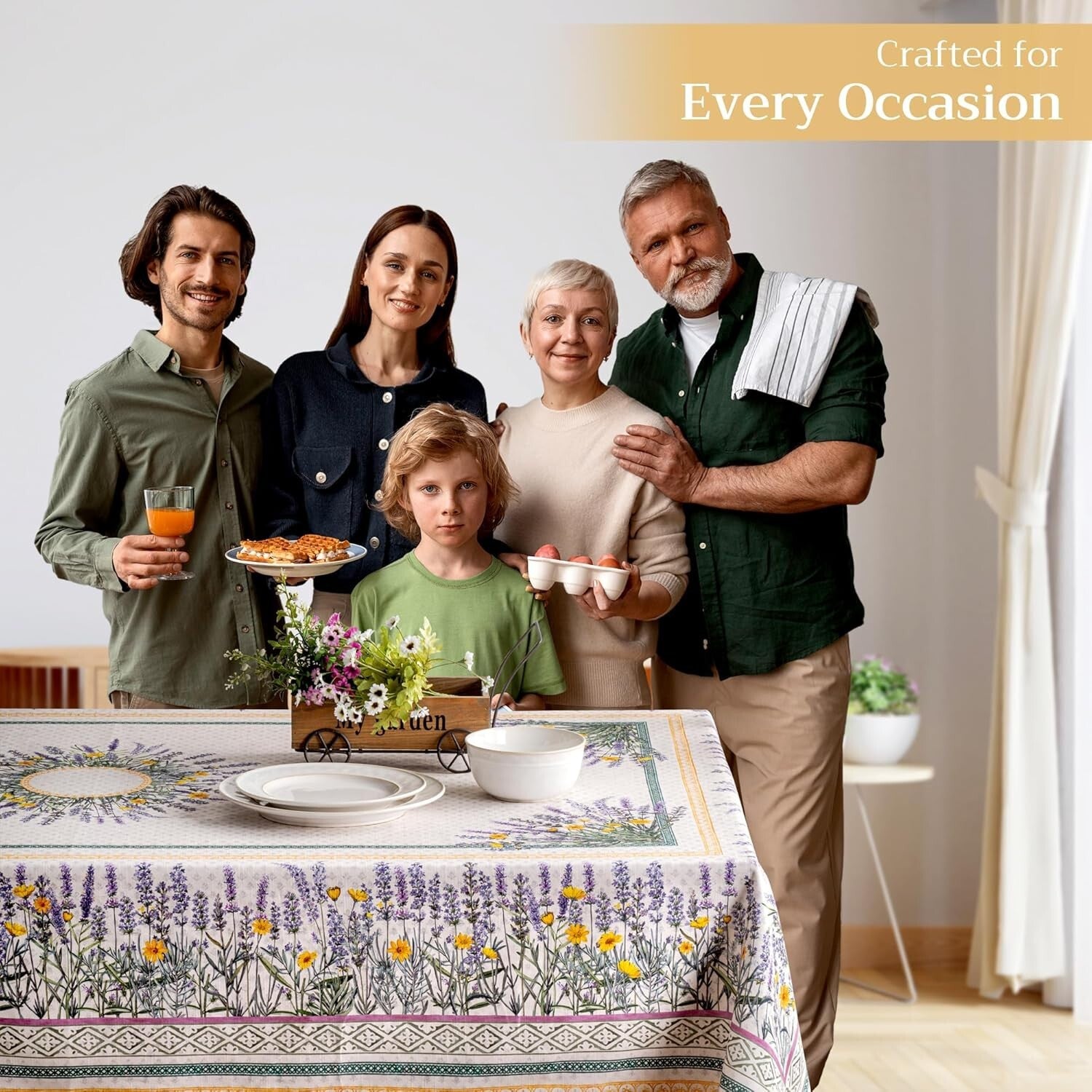 Durable Rectangular Tablecloth - Fanny Lavender 100% Cotton, Easy-Care 60" x 90"