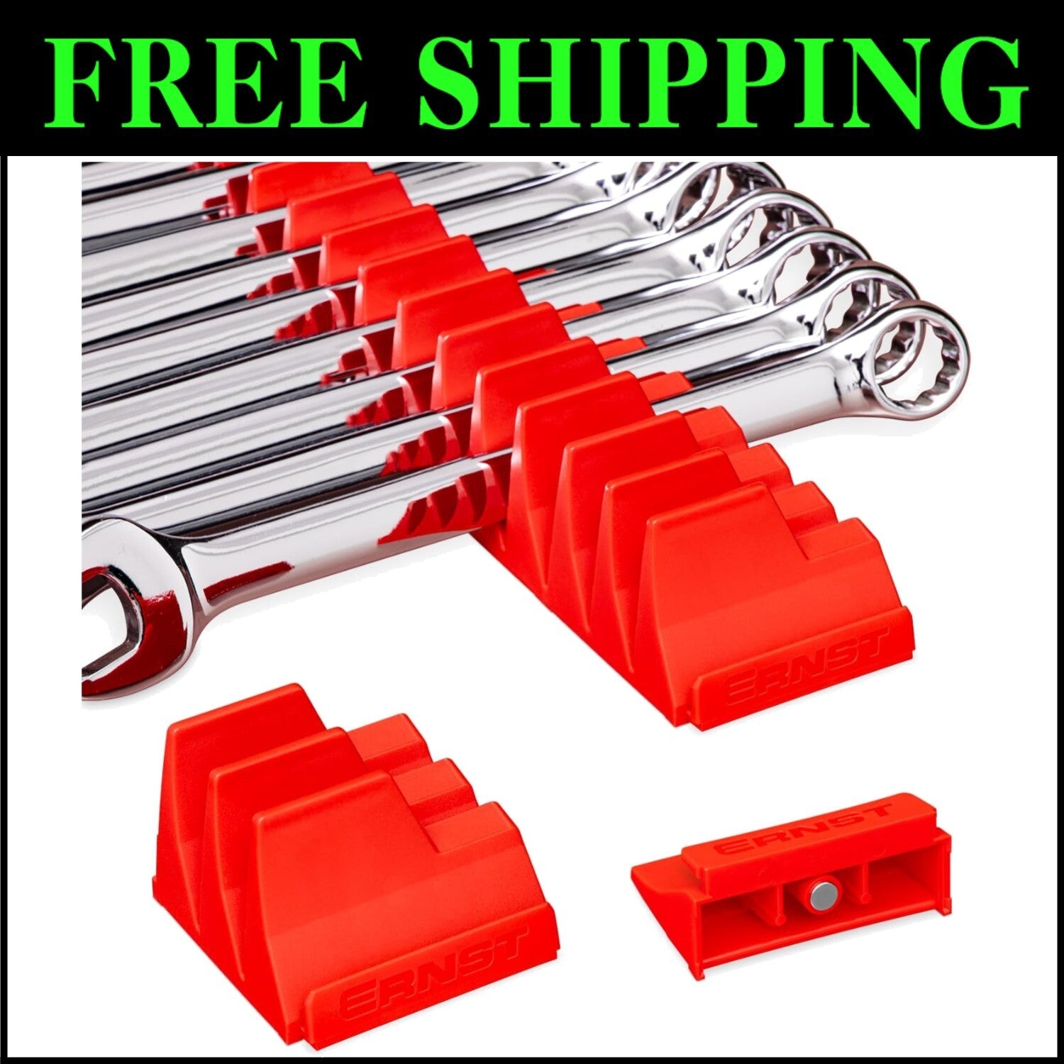 Compact Magnetic Wrench Organizer for 40 Tools - Modular Design, Textured Red