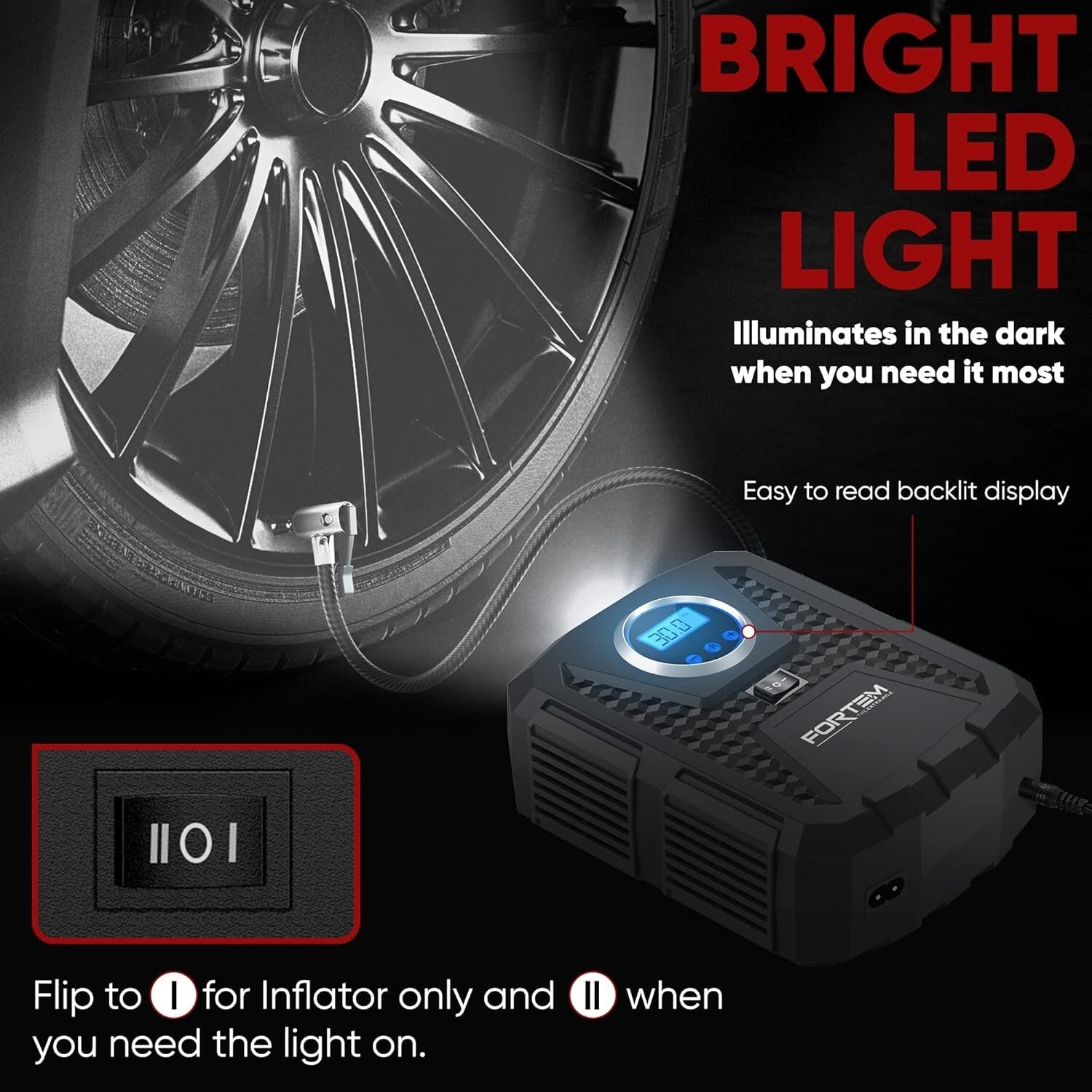 150 PSI Portable Tire Inflator with Digital Gauge & Auto Shut Off - Black