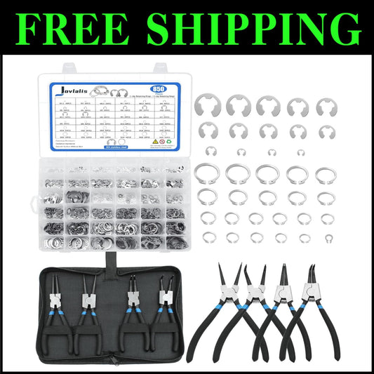 C-Clip and E-Clip Assortment Kit - 850Pcs Stainless Steel Snap Rings with Pliers