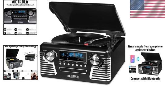 All-in-One Bluetooth Retro Turntable with CD Player & Built-In Speakers