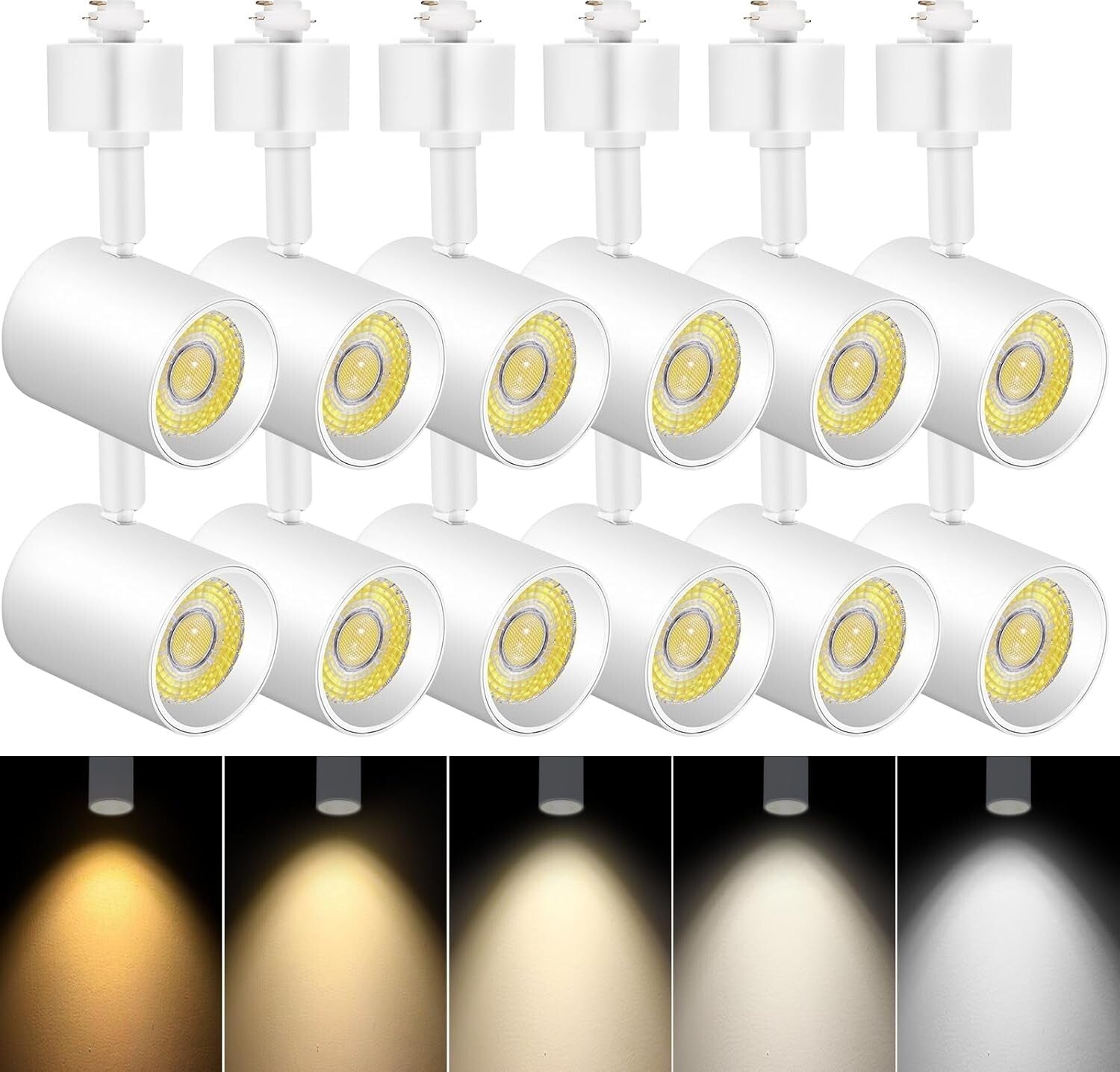 Adjustable 12-Pack LED Track Lighting Heads, Flicker-Free with 5 Color Options