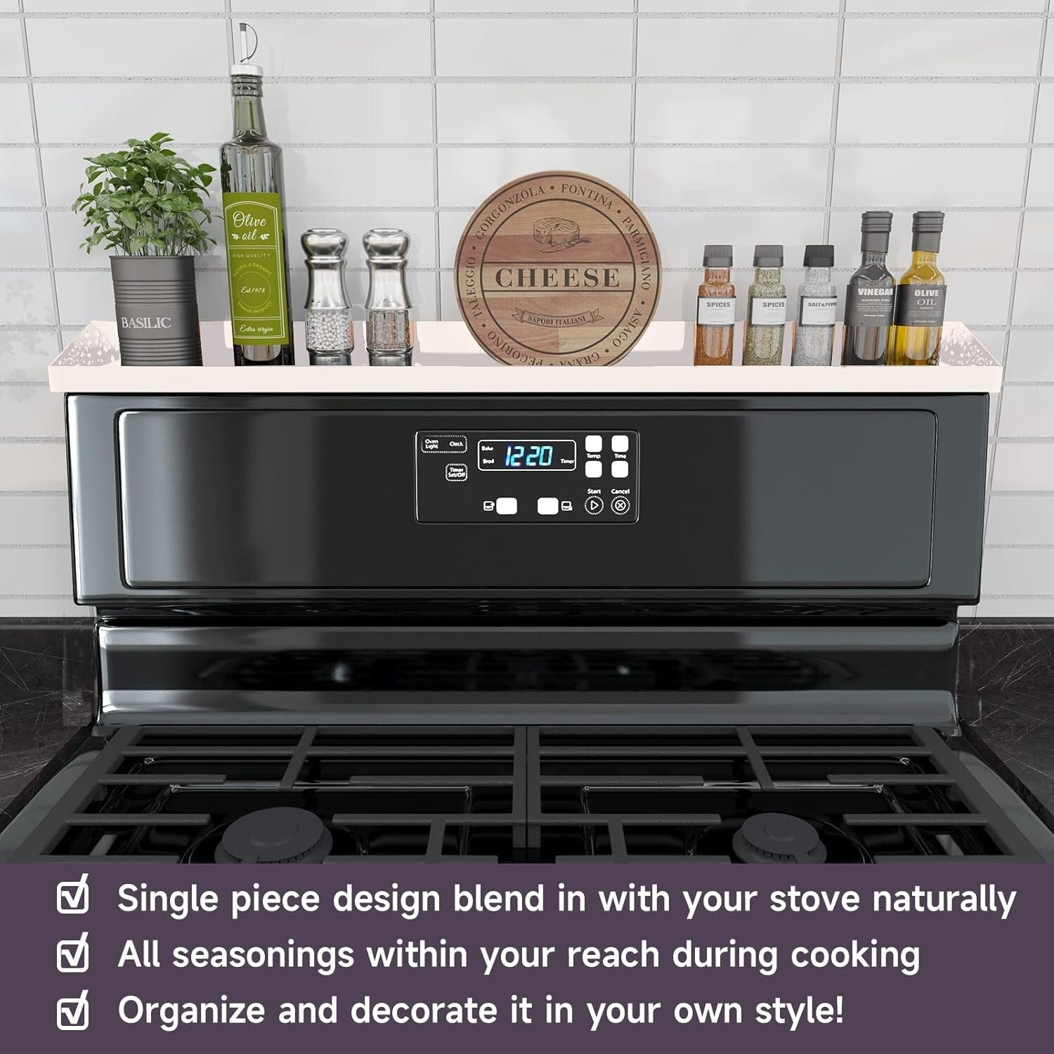 Elegant Magnetic Stove Top Shelf, 30 Inch - Spice Rack for Kitchen Efficiency