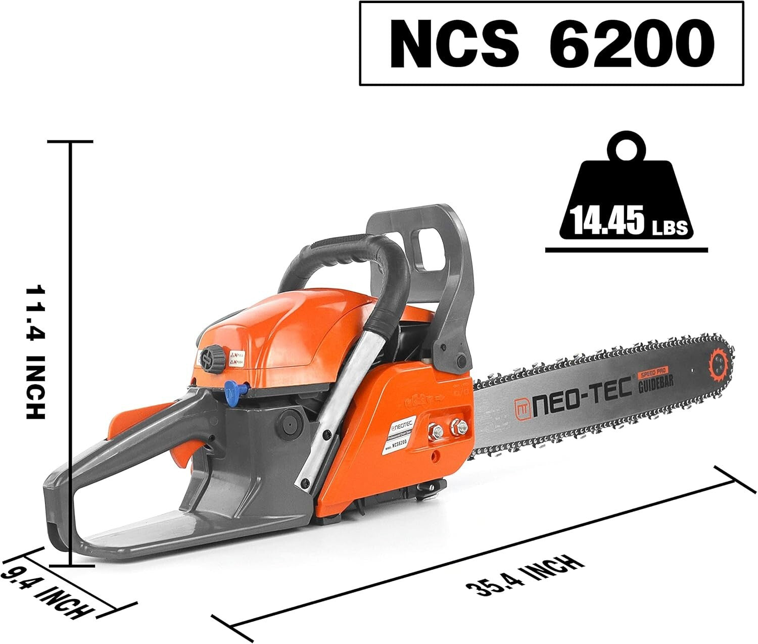 NEOTEC 62CC Gas Chainsaw - Ergonomic 20'' Bar for Effortless Wood Cutting