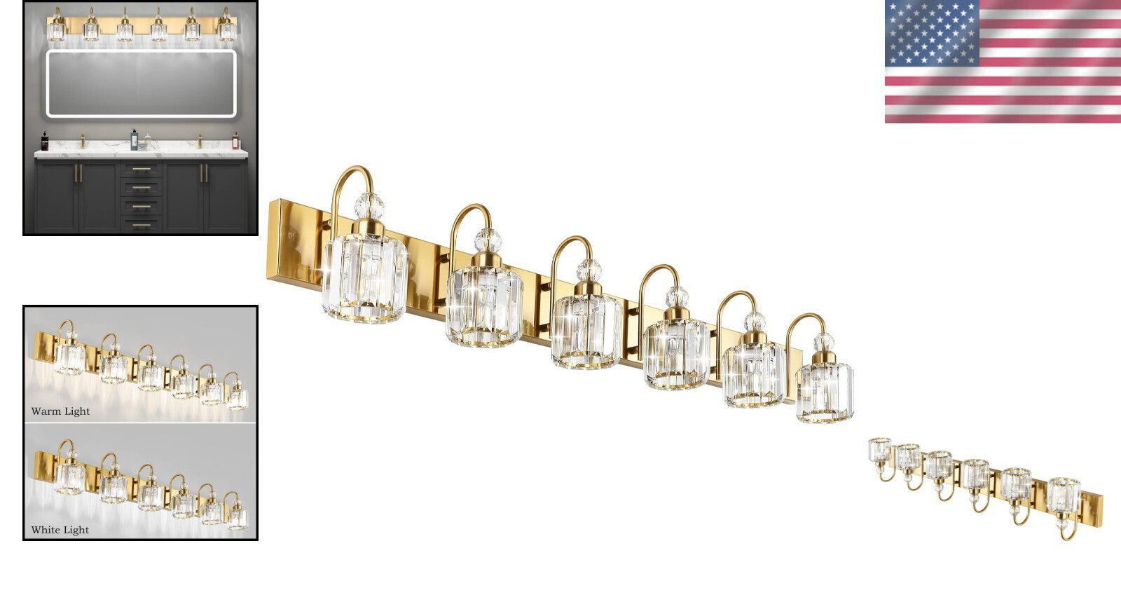 Dimmable 6-Light Bathroom Vanity Fixture with Touch Control - Brass Gold Design