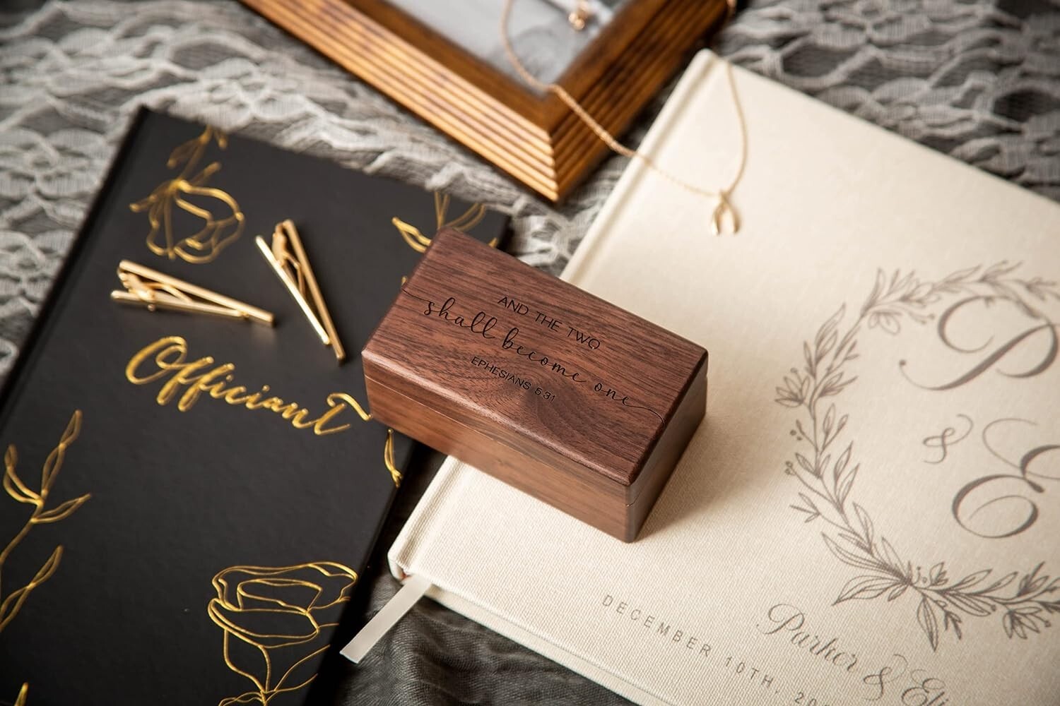 Engraved Walnut Ring Box - A Rustic Storage for Wedding and Engagement Rings