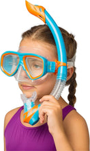 Load image into Gallery viewer, Blue/Orange Rocks Kids Snorkel Gear - Complete Mask, Fins &amp; Splash Guard Snorkel