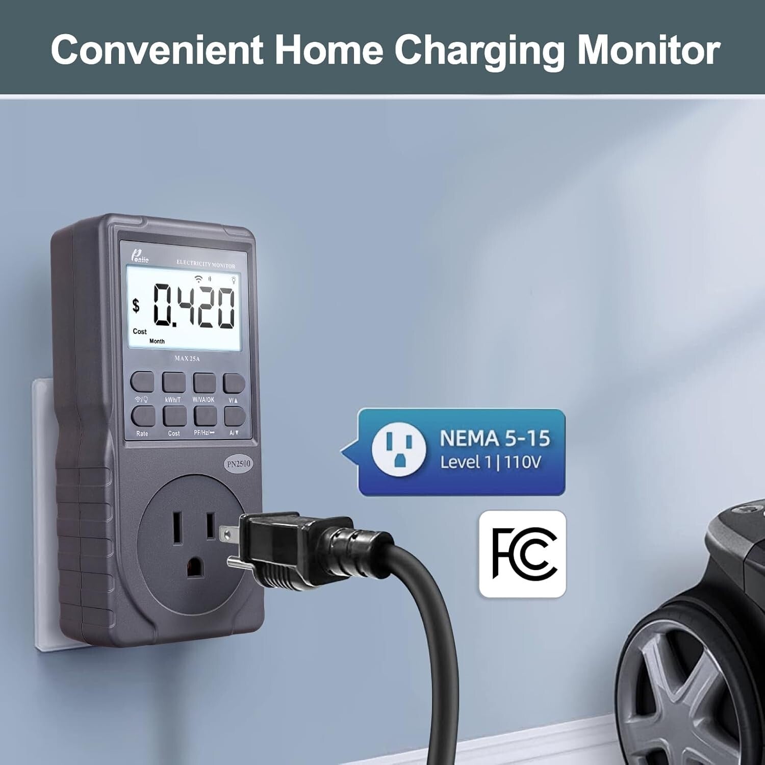 High-Power EV Charger Monitor with Wi-Fi Control & Advanced Accuracy - 60-240V