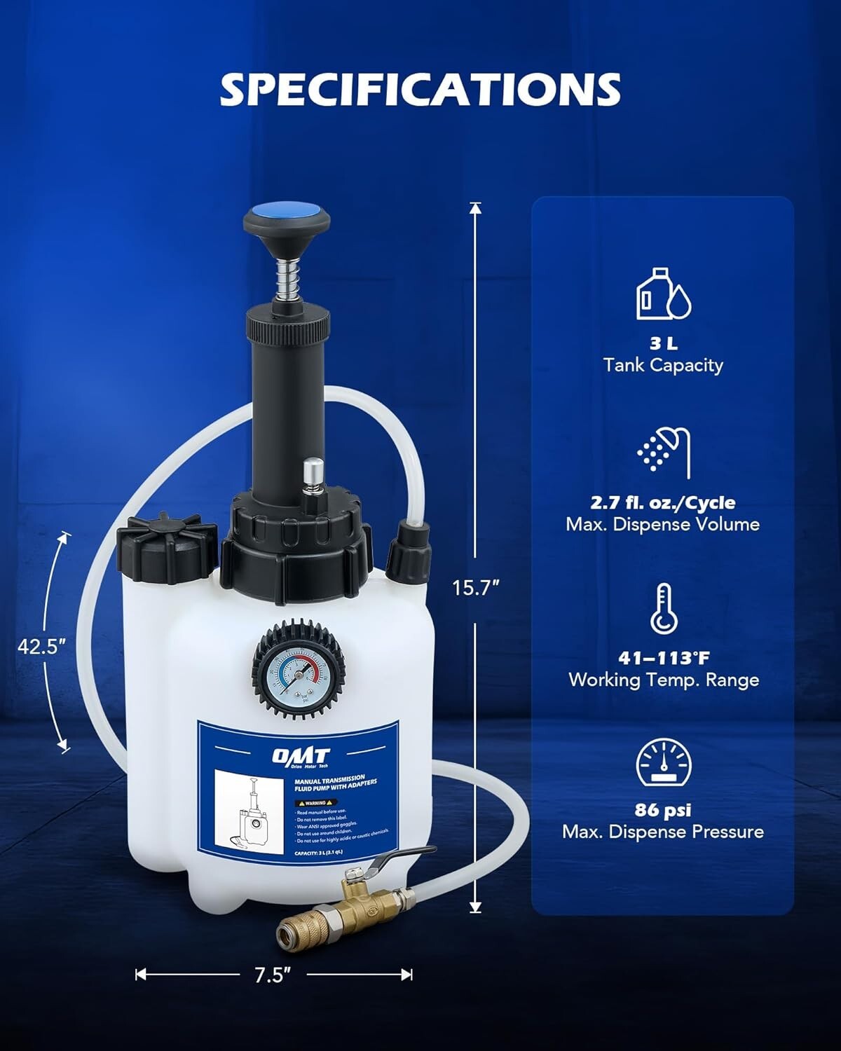 Durable 3L Transmission Fluid Transfer Pump with Storage Belt & 12 ATF Adapters