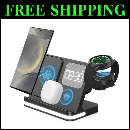 Compact Wireless Charging Station with Alarm Clock for Galaxy Watches/Samsung