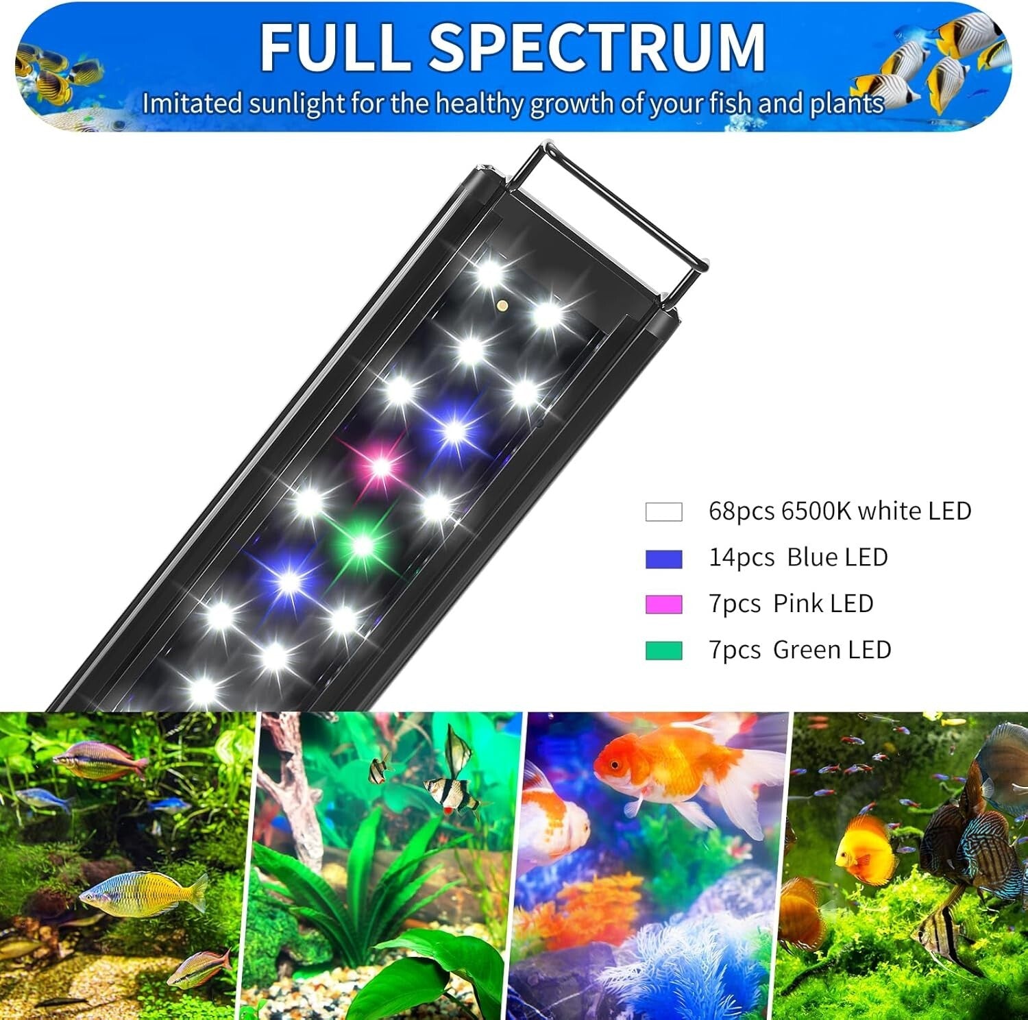 Polished Aluminum LED Aquarium Light for 48-54 Inch Tanks – 2400 Lumen