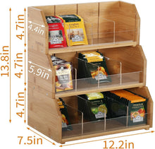 Load image into Gallery viewer, Trapezoidal Bamboo Tea Organizer with 3 Adjustable Shelves – Polished Finish
