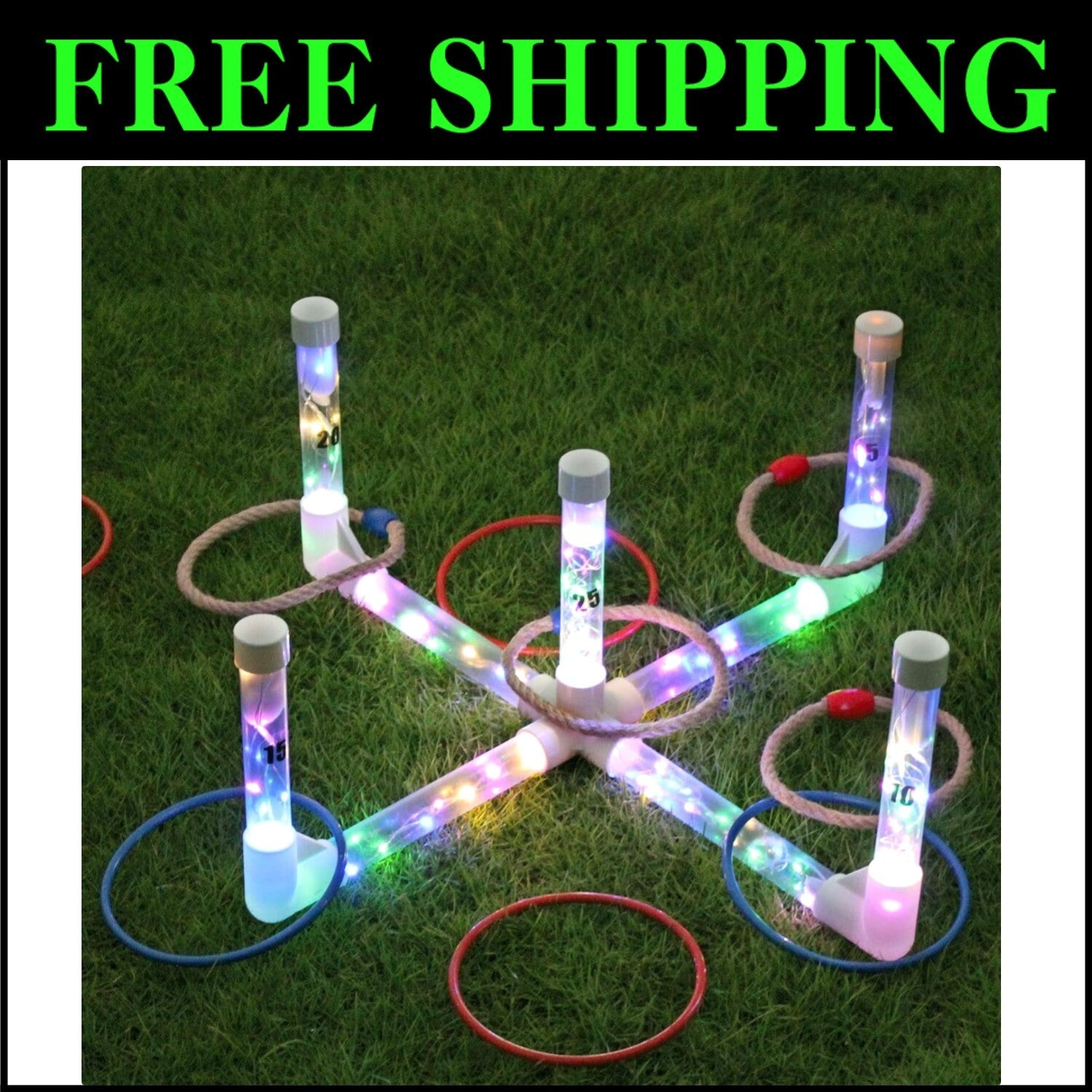 Family-Friendly LED Ring Toss Game - Easy Setup with 10 Piece Set for Play