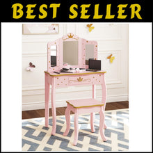 Load image into Gallery viewer, Elegant Kids Vanity Set with Pink Mirror and Stool - Perfect for Little Girls
