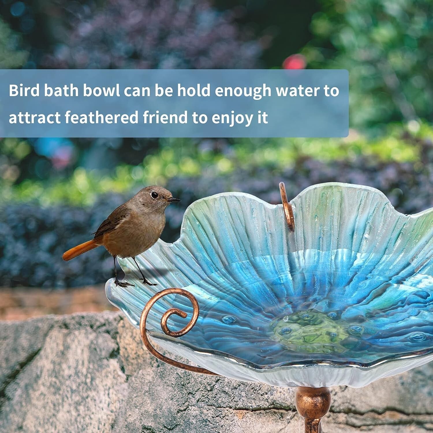 Attractive 31-Inch Birdbath with Stainless Metal Stake - Perfect for Gardens