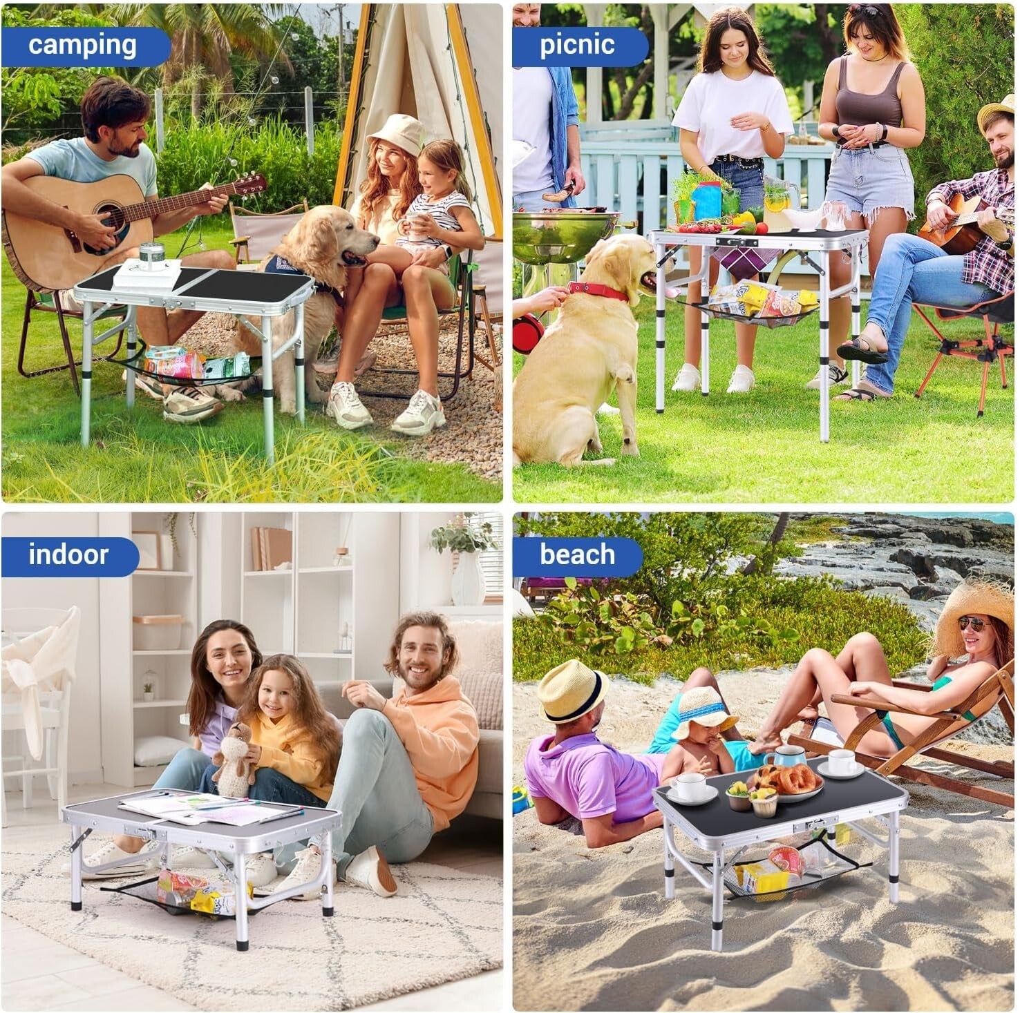 Adjustable Hiking Table with Mesh Storage - Portable Folding Table (23.6"x15.7")