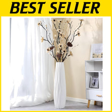 Load image into Gallery viewer, Durable 24-Inch White Ceramic Vase with Floral Pattern - Modern Home Centerpiece