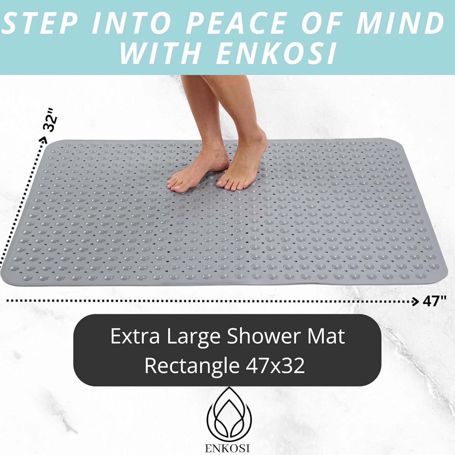 47" x 32" Heavyweight Non-Slip Shower Mat with Suction Cups & Easy Drainage