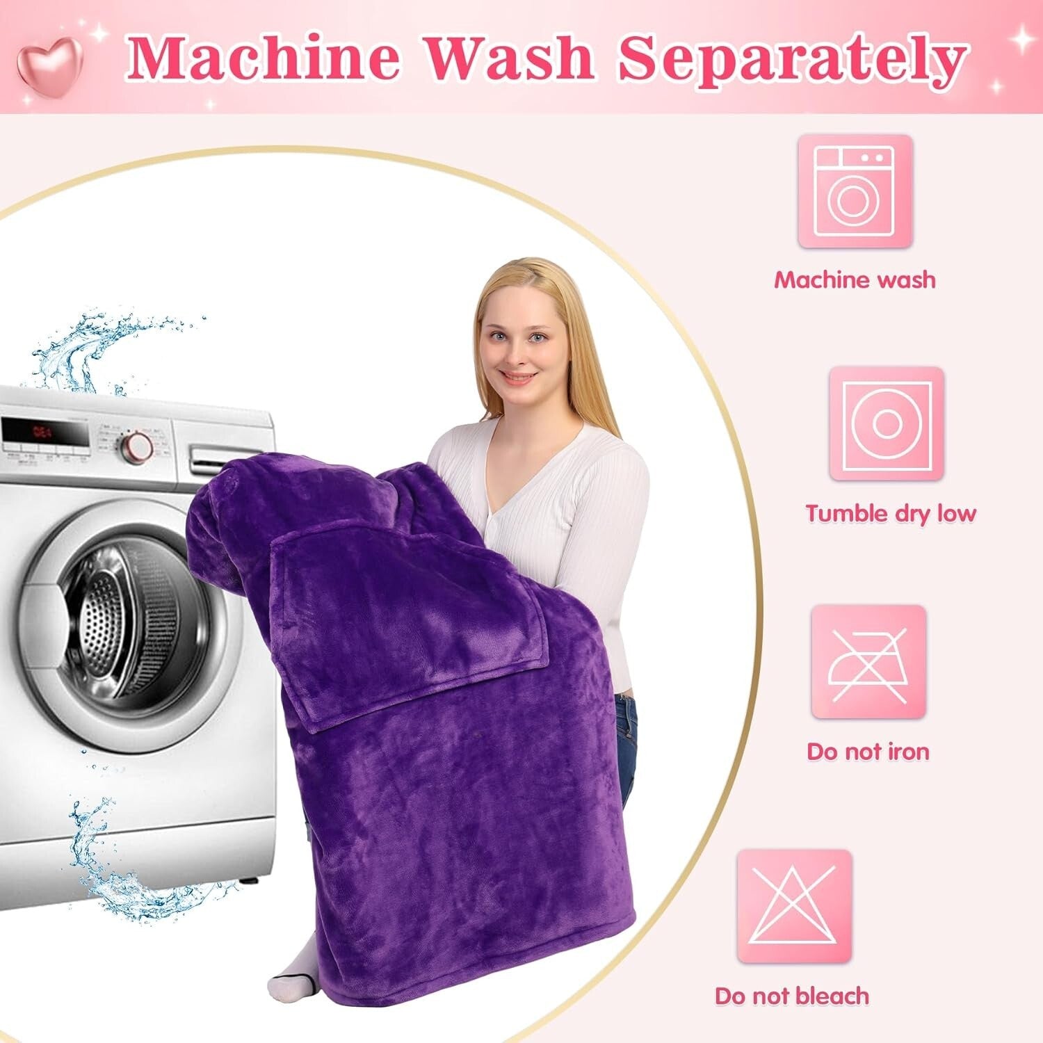 Fluffy Violet Hooded Blanket with Sleeves - Perfect for Lounging & Napping