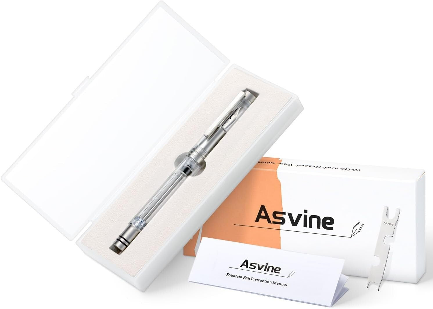 Elegant Clear Acrylic and Titanium Fountain Pen with Extra Fine Writing Tip