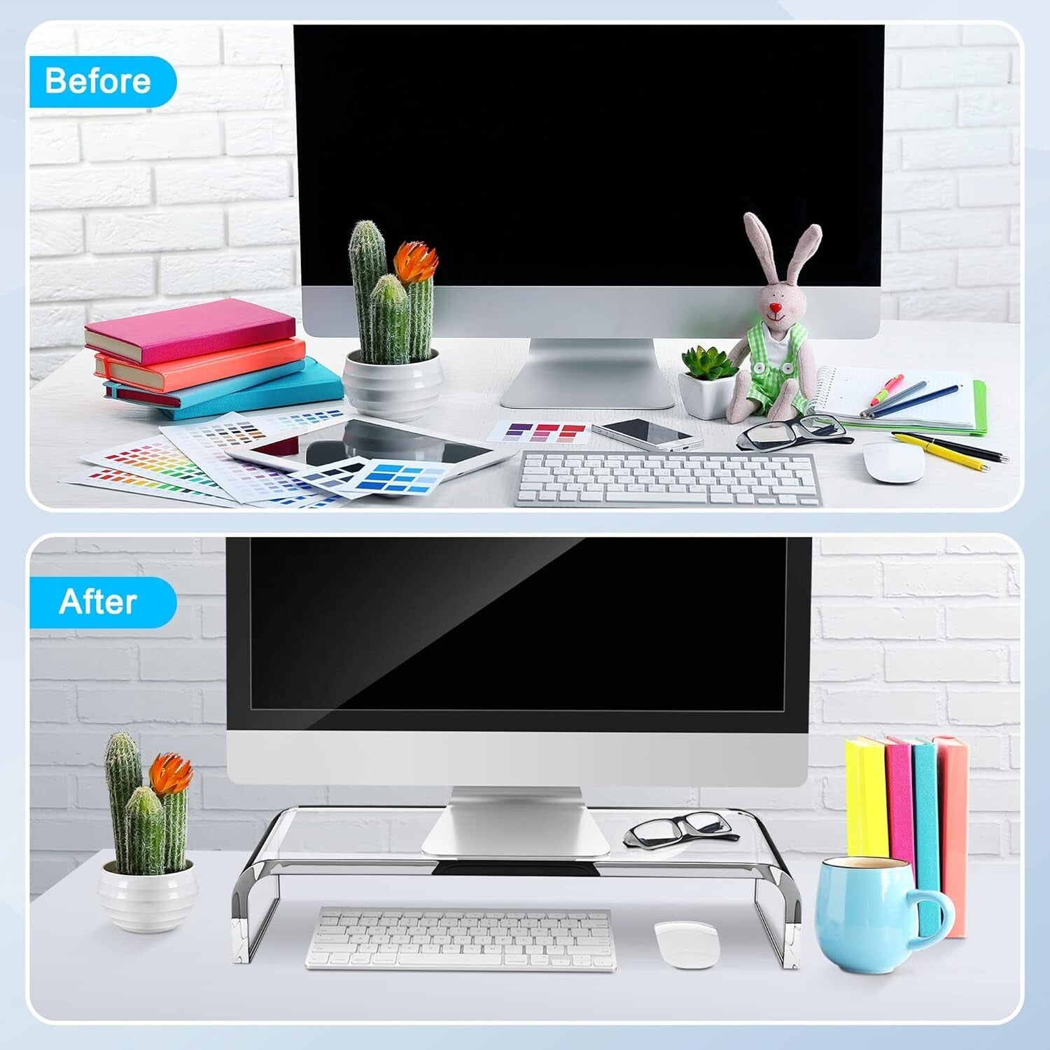 Crystal Clear Acrylic Monitor Riser - Supports Up to 50 Lbs, Multi-Purpose Use