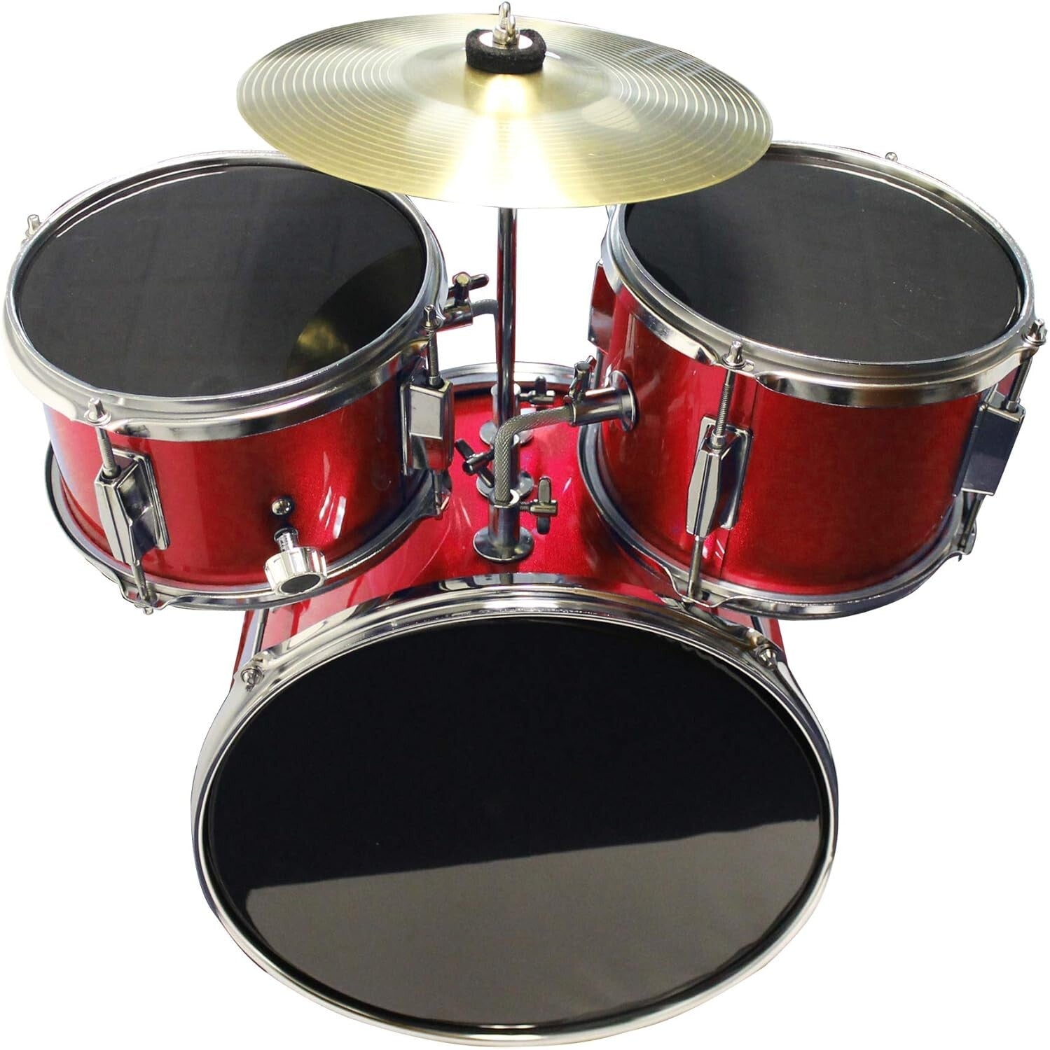 Authentic 3-Piece Drum Set for Kids with Adjustable Throne and Bass Pedal - Red