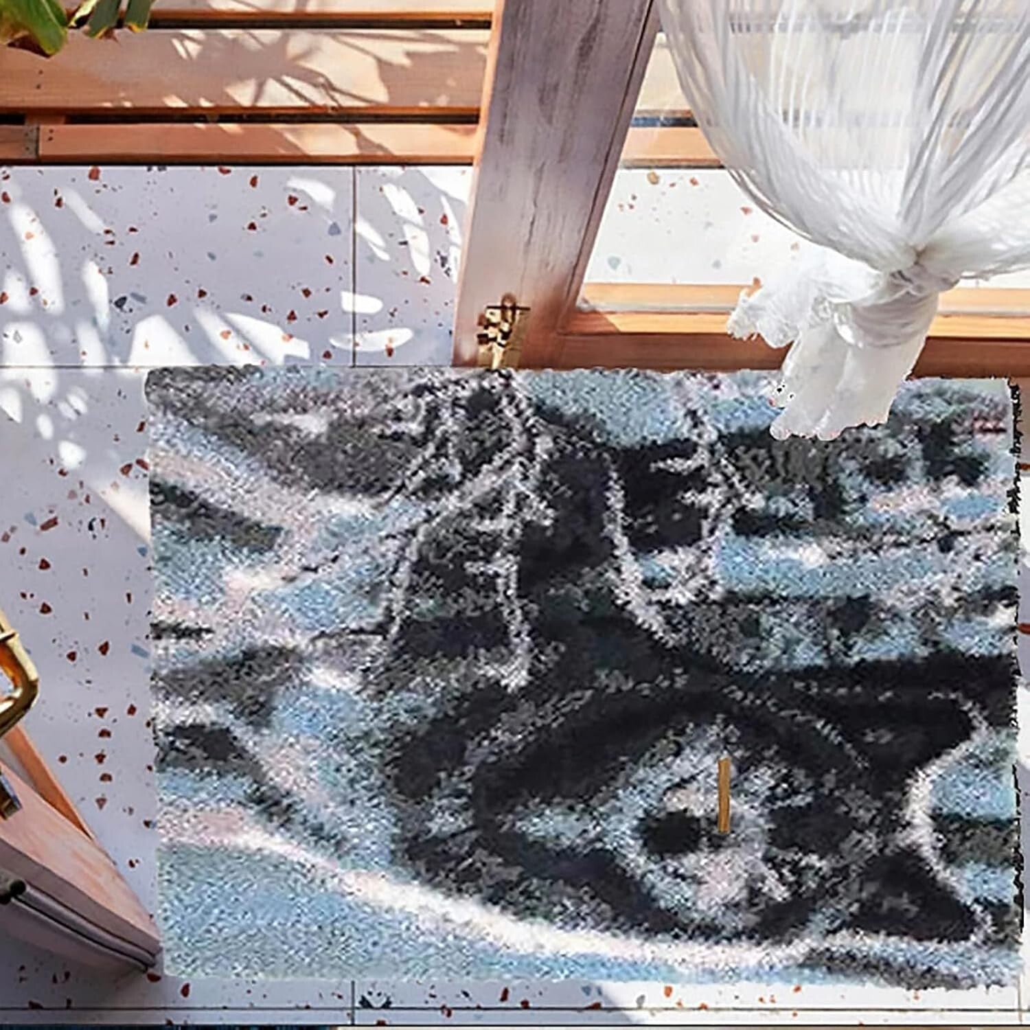 Eco-Friendly Snow Wolf Latch Hook Rug Kit for Adults - Family Craft Project