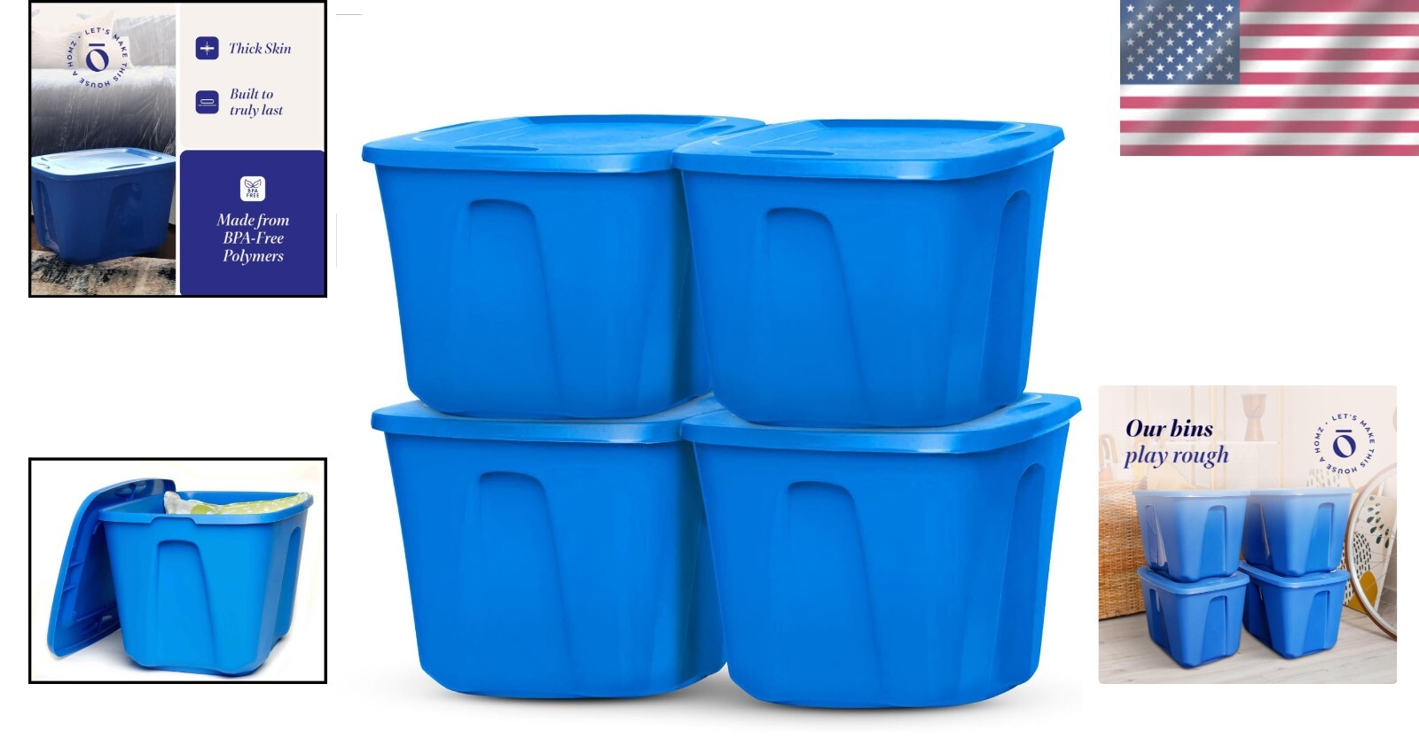 4-Pack Heavy Duty 18 Gallon Plastic Storage Bins - Durable & Water-Resistant