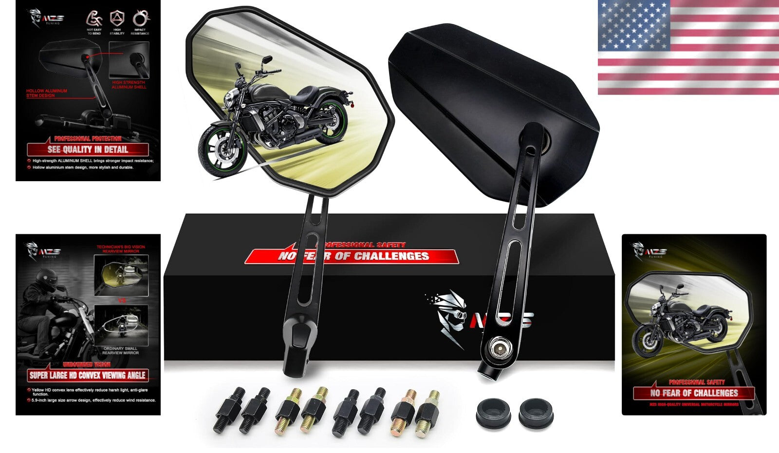 Universal Motorcycle Mirrors - Adjustable Heavy-Duty Aluminum Side Mirrors