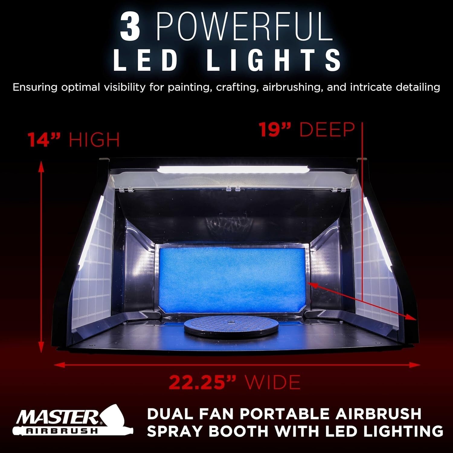 Extra Large Dual Fan Portable Airbrush Spray Booth with LED Lights & Turntable