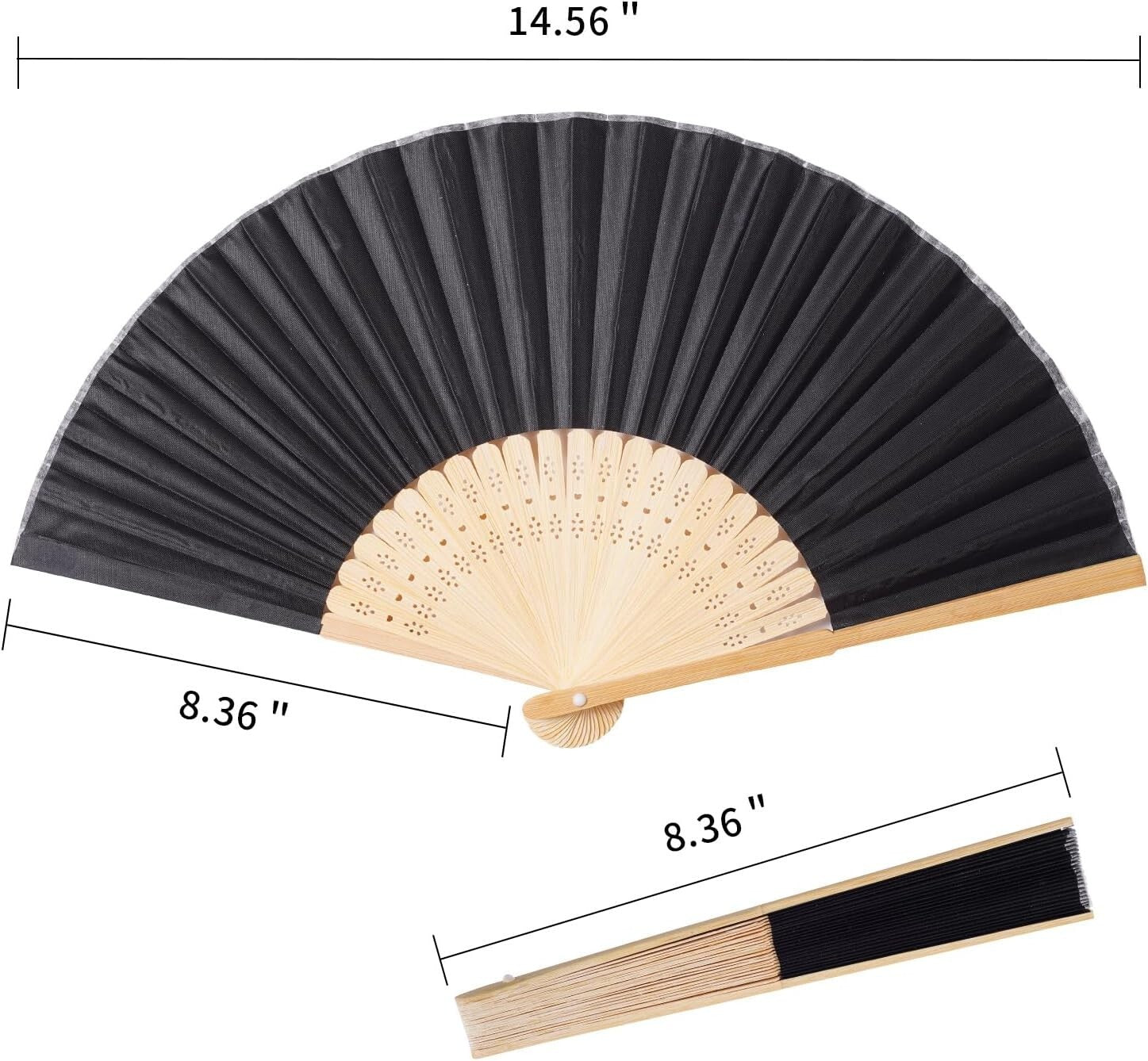 Elegant 50pcs Black Fabric Hand Fans with Organza Bags - Perfect for Weddings