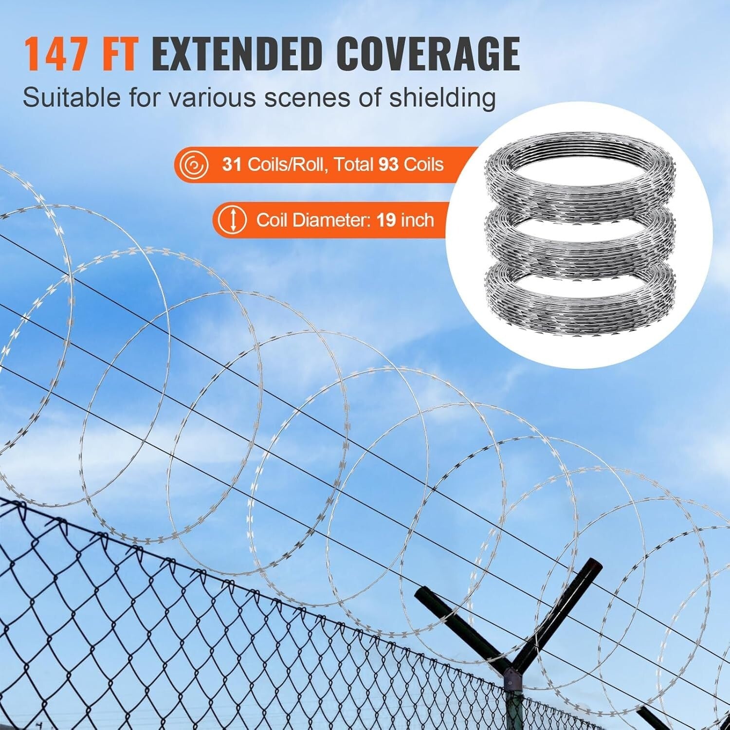Rust-Proof 49ft Razor Wire Rolls - Sharp Blades for Effective Garden Security