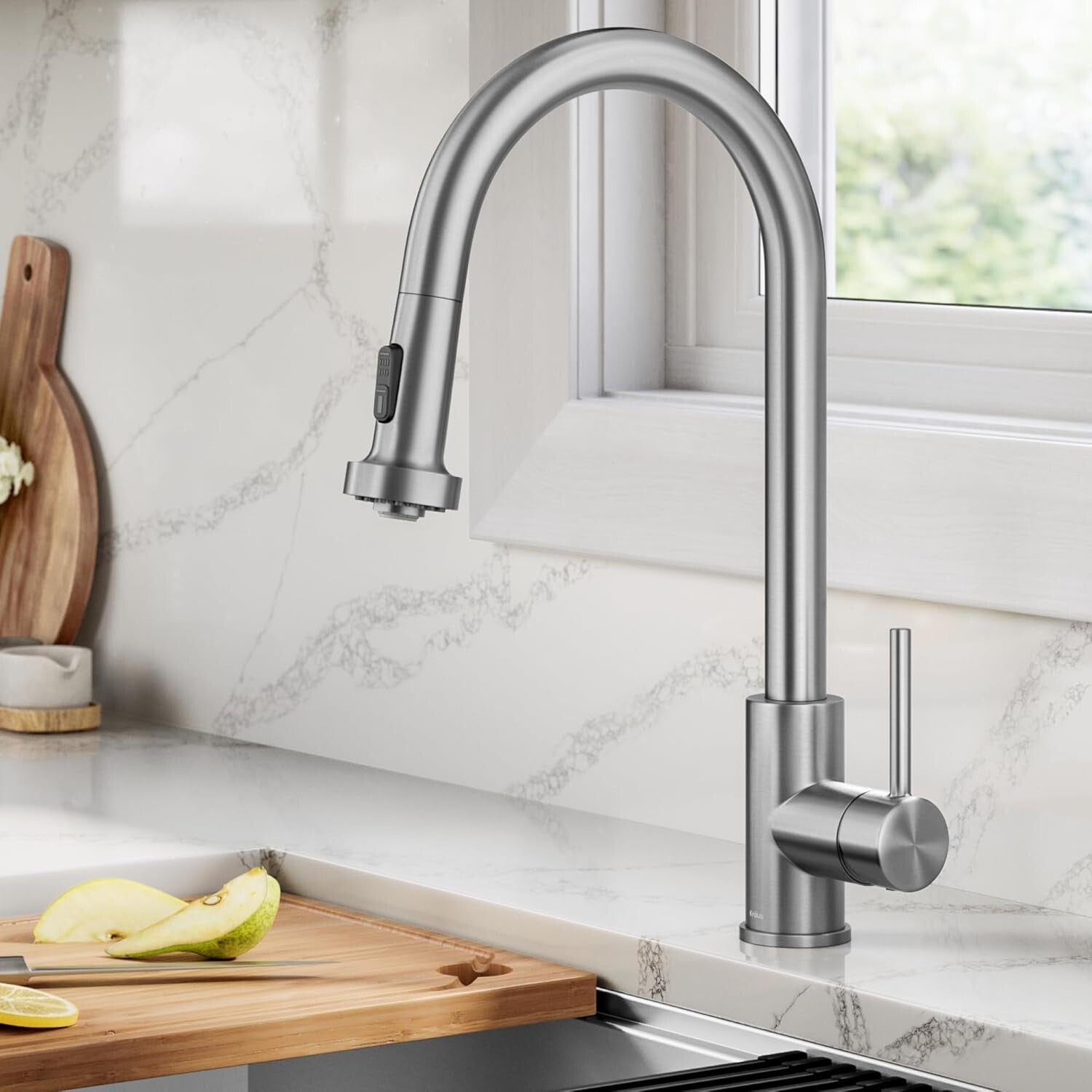 Contemporary ADA-Compliant Pull-Down Faucet with Spot-Free Stainless Finish