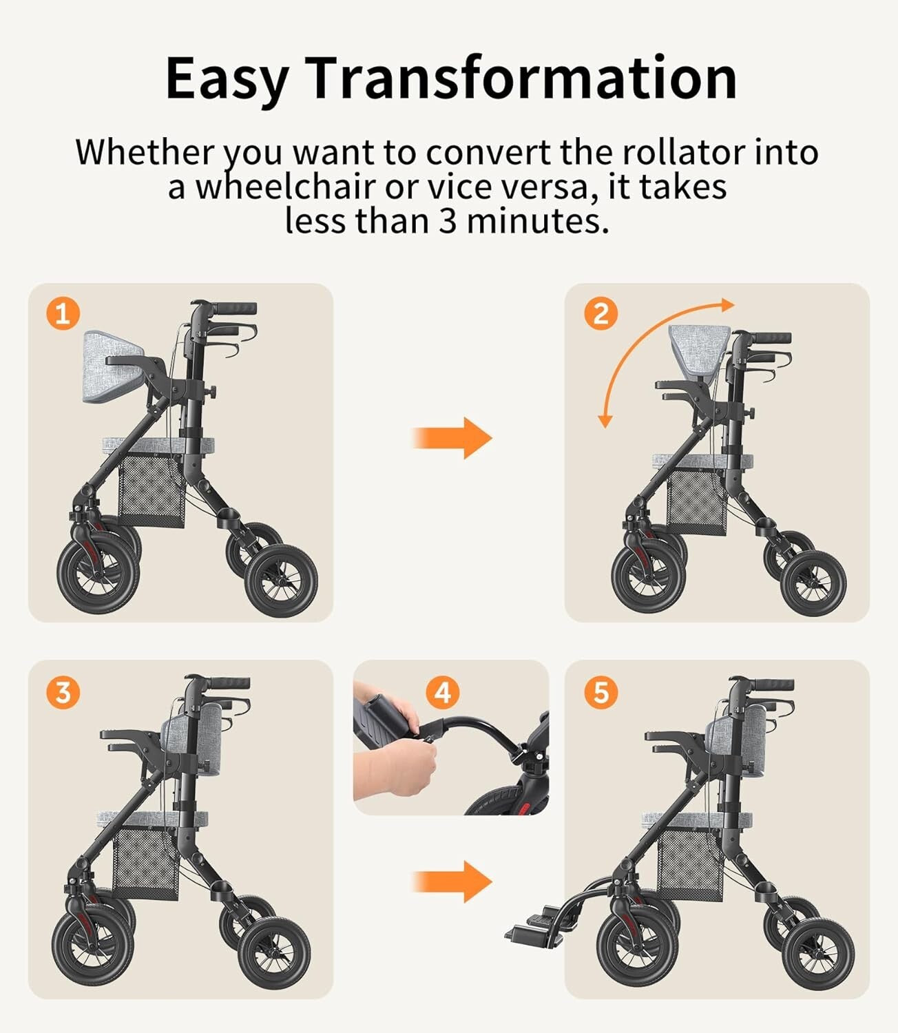 Folding 2-in-1 Walker Wheelchair for Seniors - Portable, Durable & All Terrain