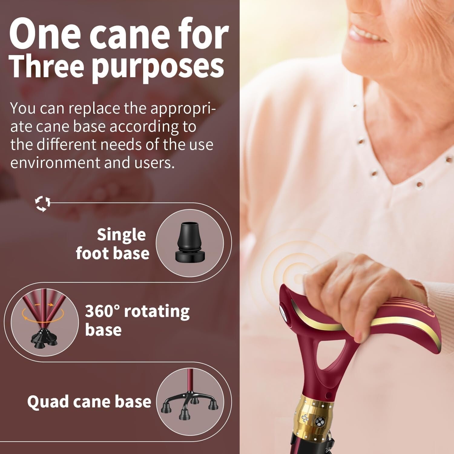 Versatile Telescopic Walking Cane for Seniors - Features LED and Alarm Systems