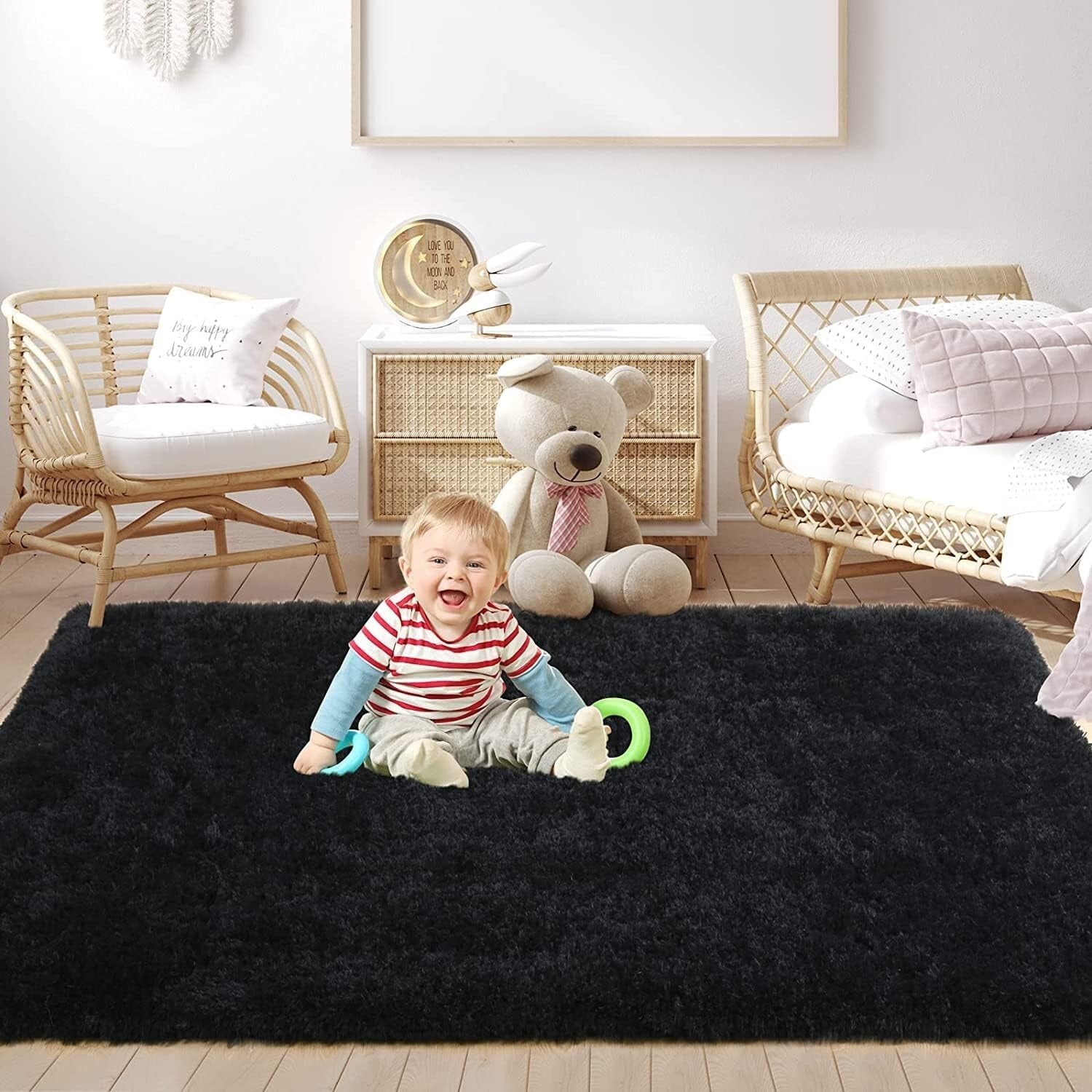 Soft Polyester 8x10 Feet Shag Rug - Ideal for Living Room, Nursery & Kids Rooms