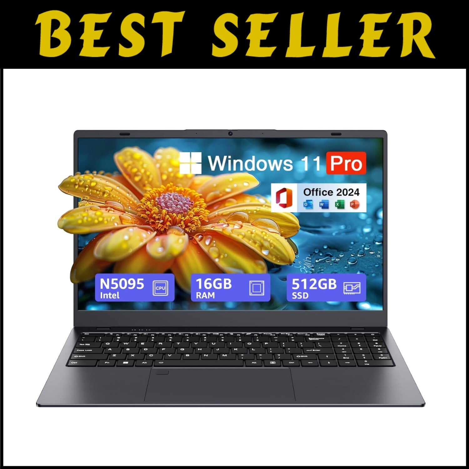 Complete Computing Package: 15.6-Inch Laptop with Office 2024, 16GB RAM, SSD