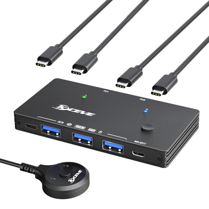 Compact USB 3.2 2 in 4 Out Switch for Dual USB-C Laptops – Includes C-C Cables